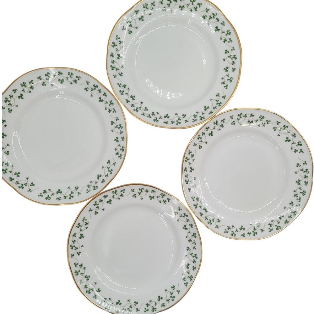 Royal Tara Shamrock Dessert Plate Set Irish Cottage Fine Bone China
